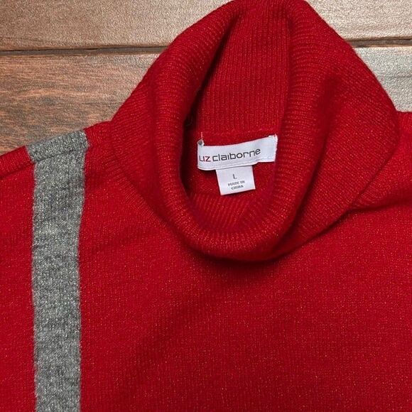 Liz Claiborne Sweater Color Block Red Charcoal Gray Turtleneck Size L NWT - Picture 3 of 7